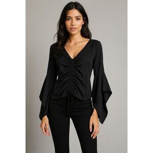 Ultra Flirt Top Womens XL Flared‎ Sleeve Goth Whimsigoth Ruched Festival Witchy